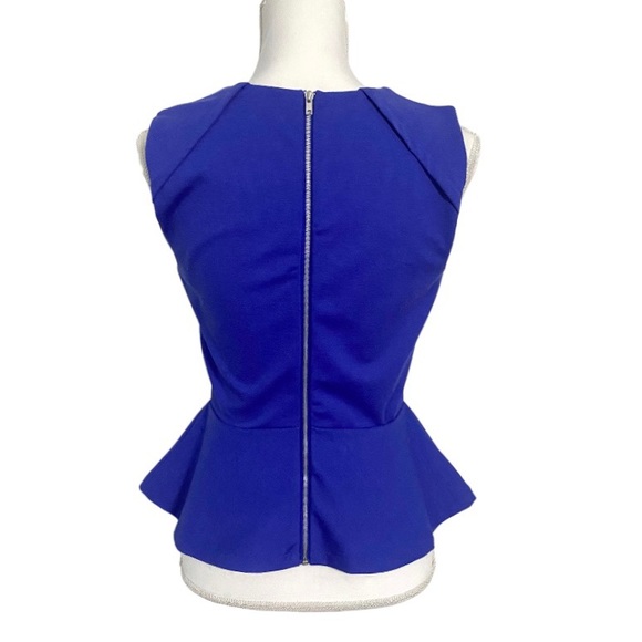 W118 by Walter Baker Blue Indigo Peplum Top Sleeveless Zip Up Back Shirt Small - Picture 3 of 9